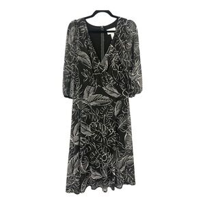 Joseph Ribkoff Surplice Wrap Midi Dress Black and White Palm Tropical Print 10